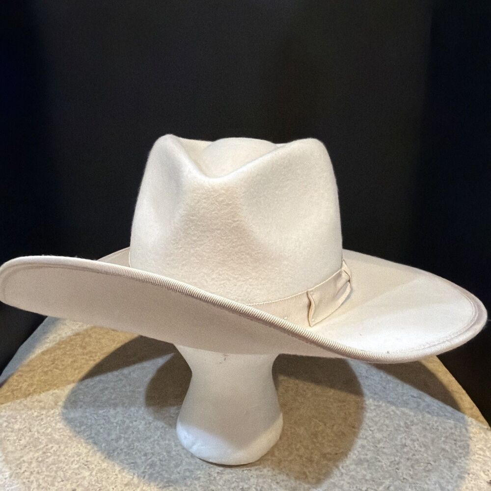 Brixton Wide Brim Wool Felt Fedora Hat Ivory Cream Small 56cm Grosgrain Band